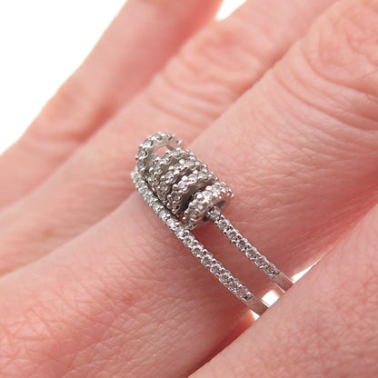 925 Sterling Silver Round-Cut C Z Movable Beads 2-Row Ring Size 7.5