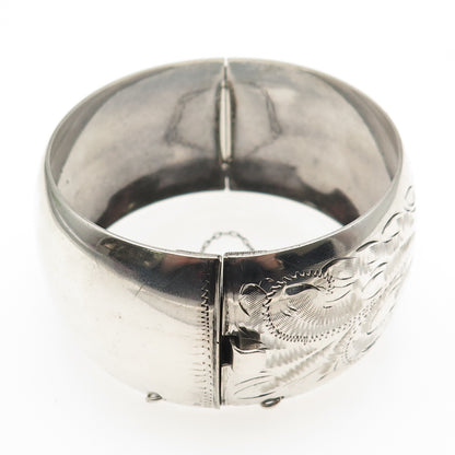 WINMOR 925 Sterling Silver Antique Art Deco Floral Wide Bangle Bracelet 7.5"