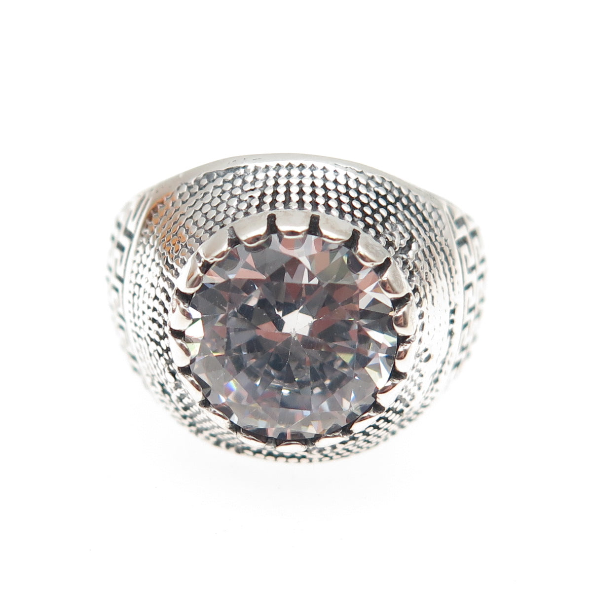 925 Sterling Silver Vintage Round-Cut C Z Modernist Oxidized Ring Size 9.5