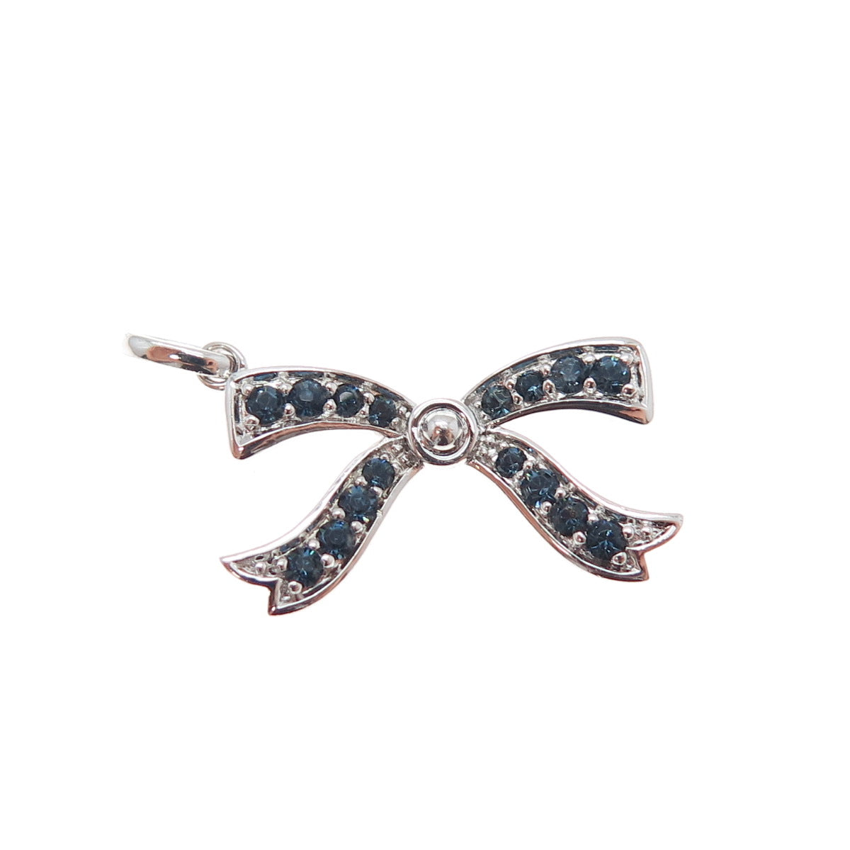 SAI 925 Sterling Silver Round-Cut Ocean Blue C Z Bow Minimalist Charm Pendant