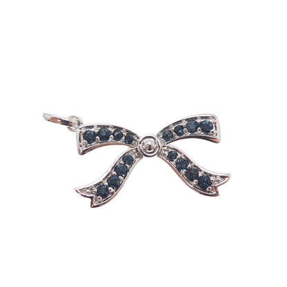 SAI 925 Sterling Silver Round-Cut Ocean Blue C Z Bow Minimalist Charm Pendant