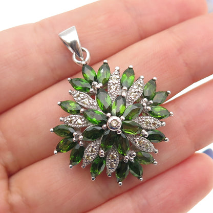 925 Sterling Silver Real Marquise-Cut Peridot & Round-Cut Citrine Charm Pendant