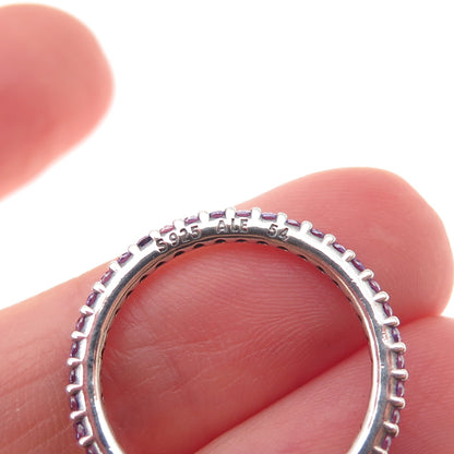 Pandora 925 Sterling Silver Round-Cut Purple C Z Eternity Band Ring Size 6.75