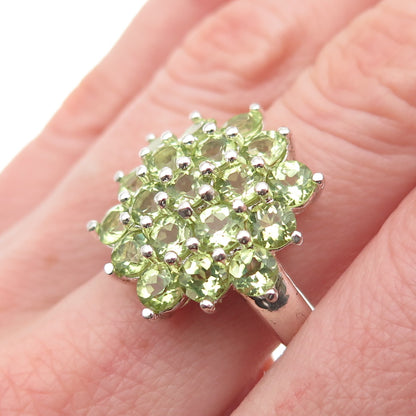 925 Sterling Silver Real Round-Cut Peridot Cluster Ring Size 8.75