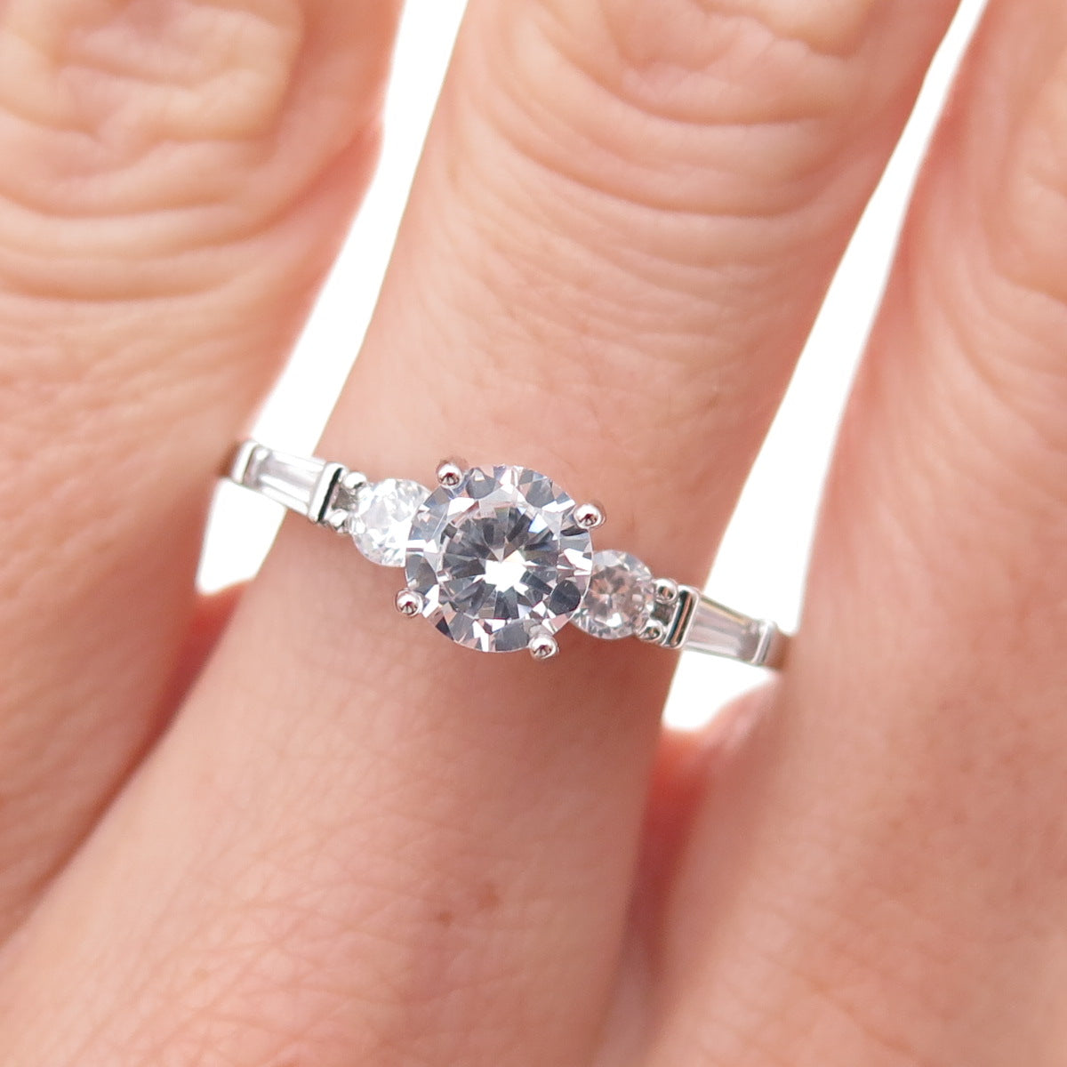 925 Sterling Silver Multi-Cut C Z Engagement Ring Size 10