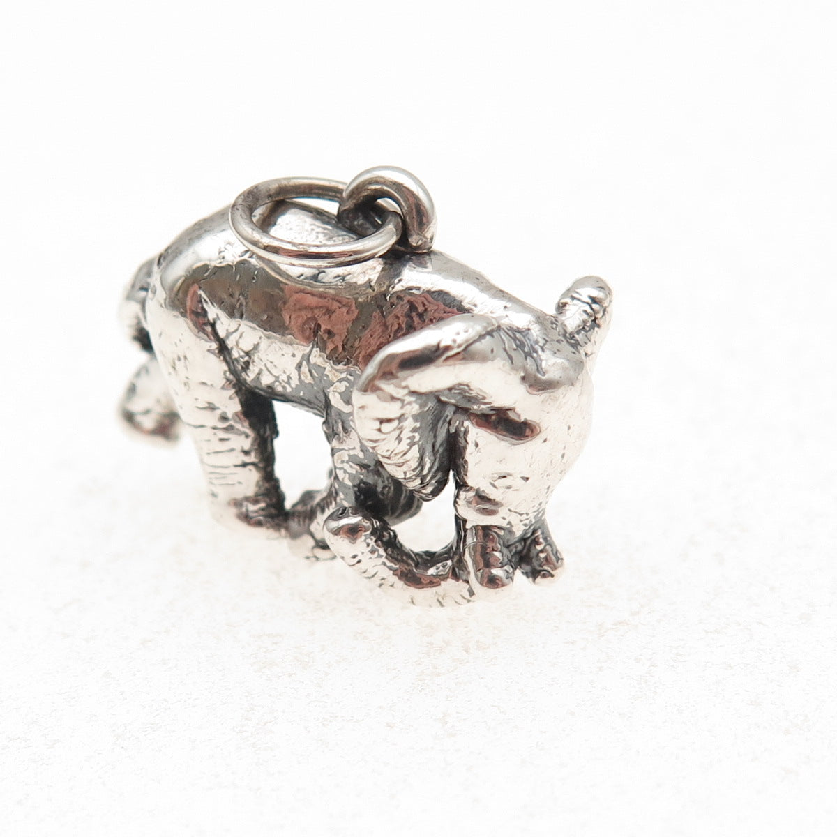 925 Sterling Silver Vintage Elephant Oxidized Hollow 3D Charm Pendant