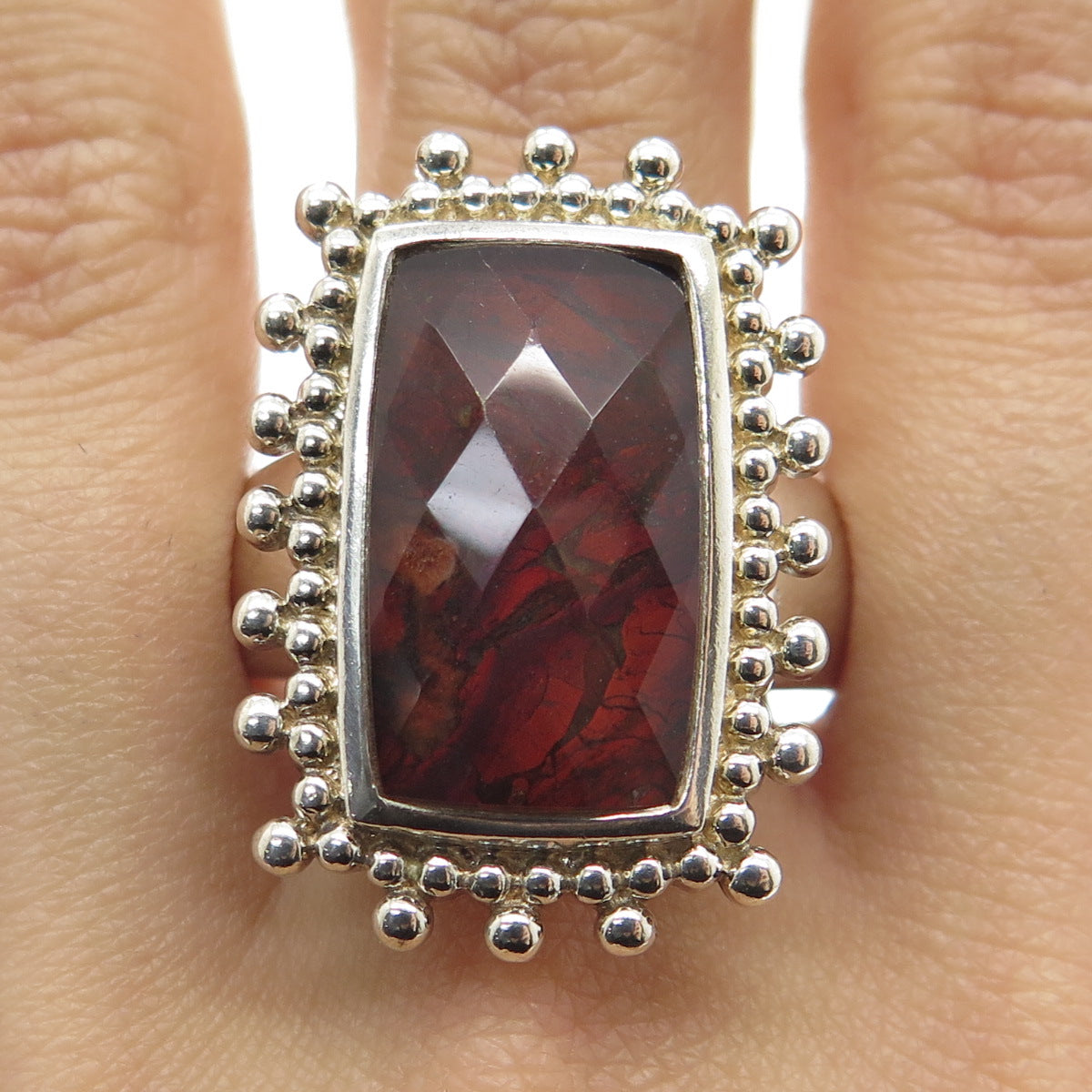 WHITNEY KELLY 925 Sterling Silver Vintage Doublet Jasper Gem Ring Size 10.25