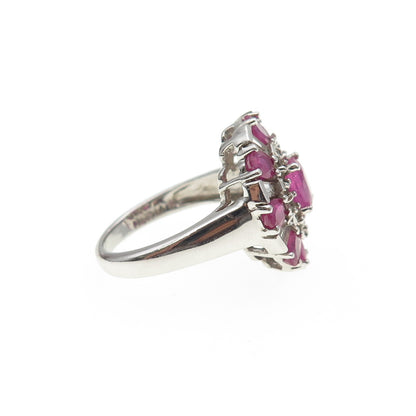 925 Sterling Silver Real Pink Sapphire & White Topaz Bohemian Ring Size 6