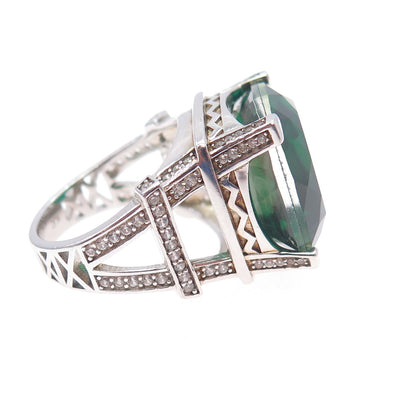 925 Sterling Silver Real Doublet Chrome Diopside & White Topaz Ring Size 6.25