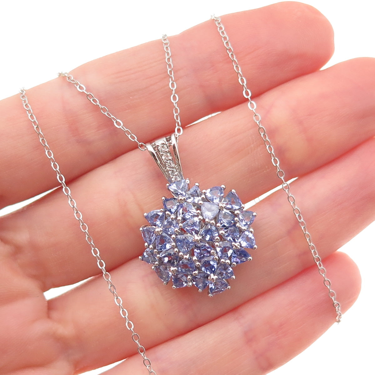 Chuck Clemency 925 Sterling Real Tanzanite White Topaz Cable Chain Necklace 20"