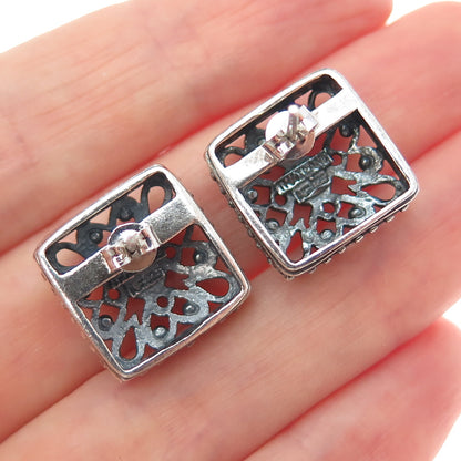 CHAPAL ZENRAY 925 Sterling Silver Vintage Heart Flower Oxidized Earrings