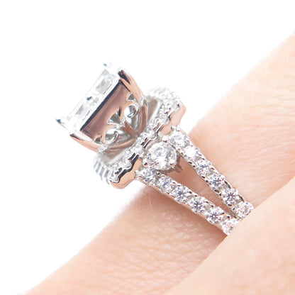 925 Sterling Silver Princess & Round-Cut C Z Engagement Ring Size 8