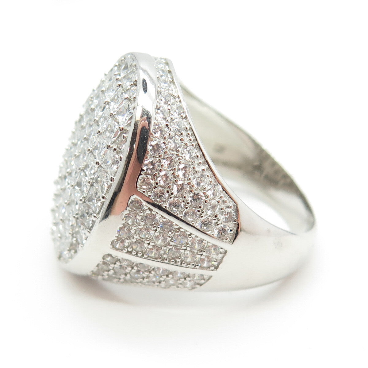 925 Sterling Silver Pave C Z Oval Domed Ring Size 11.75