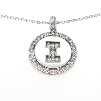 925 Sterling Silver Italy Pave C Z Letter "I" Initial Cable Chain Necklace 16"