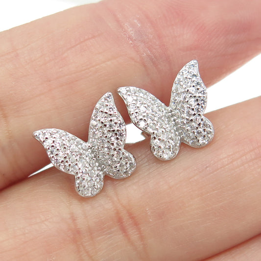 925 Sterling Silver Round-Cut C Z Butterfly Earrings