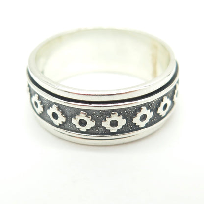 950 Silver Vintage Aztec Symbol Rotating Band Ring Size 10.25