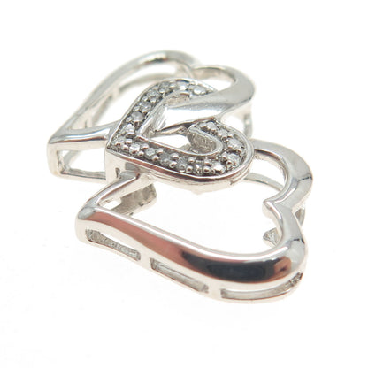 925 Sterling Silver Real Round-Cut Diamond Family Heart Slide Pendant