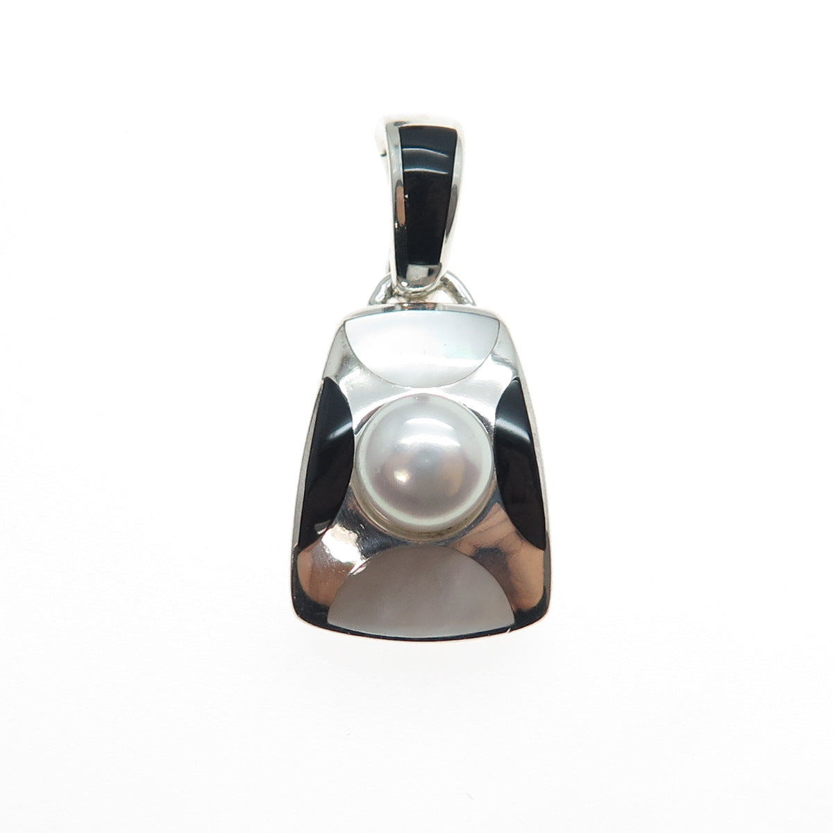 HONORA 925 Sterling Silver Vintage Real Pearl MOP & Black Onyx Charm Pendant