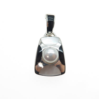 HONORA 925 Sterling Silver Vintage Real Pearl MOP & Black Onyx Charm Pendant