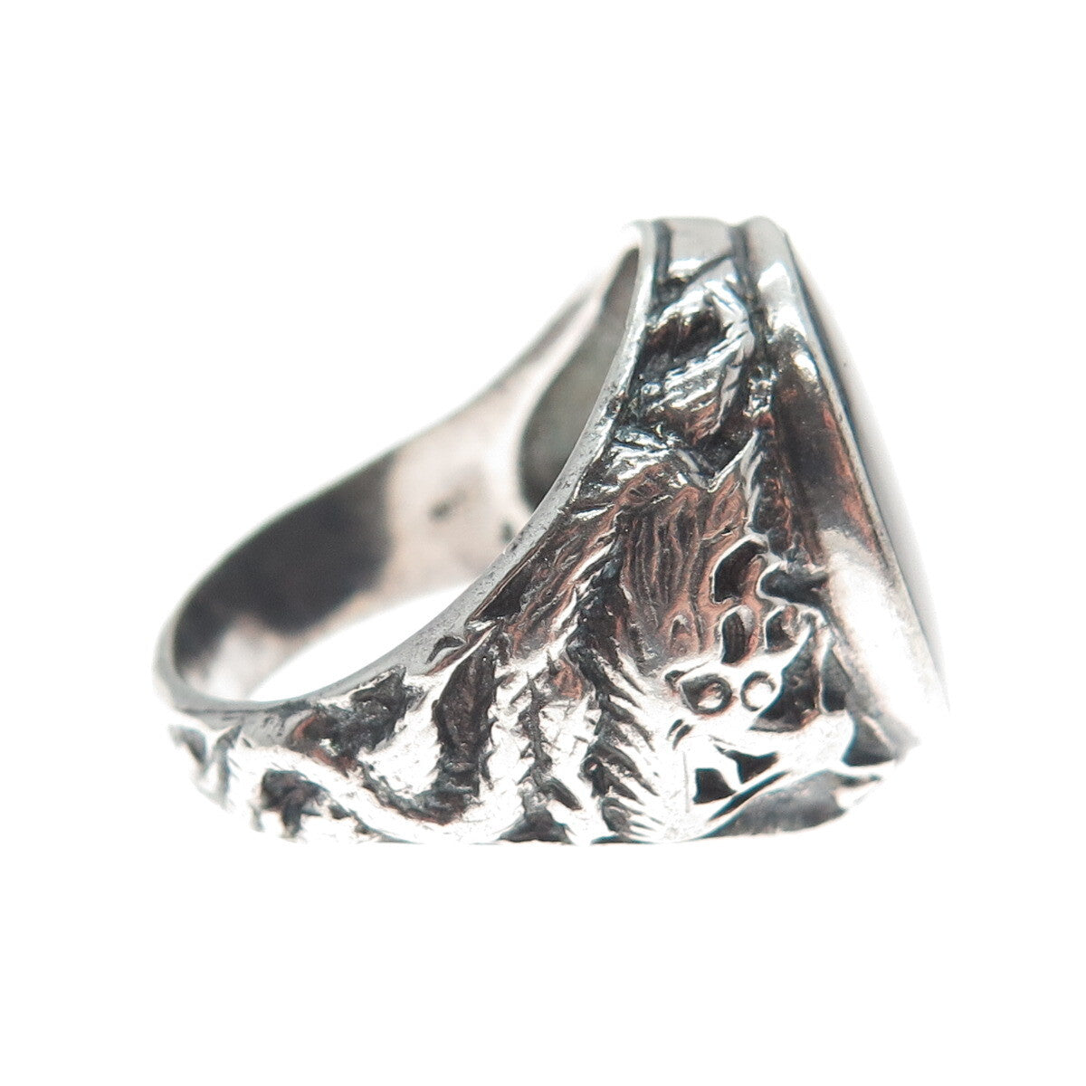 925 Sterling Silver Vintage Real Black Onyx Dragon Oxidized Ring Size 10