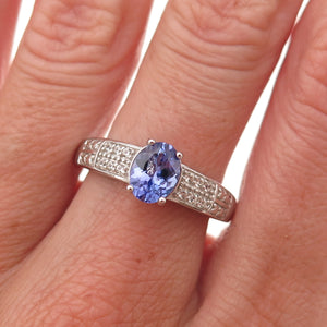 925 Sterling Silver Real Tanzanite & White Topaz Ring Size 8