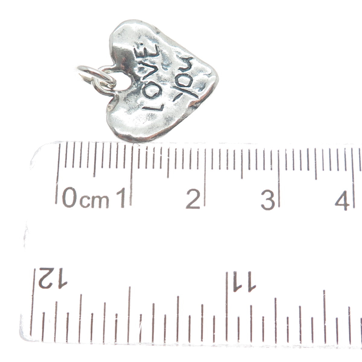 925 Sterling Silver Vintage Love You Hammered Heart Oxidized Charm Pendant
