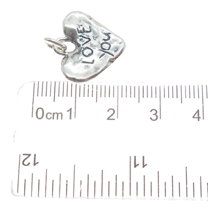 925 Sterling Silver Vintage Love You Hammered Heart Oxidized Charm Pendant