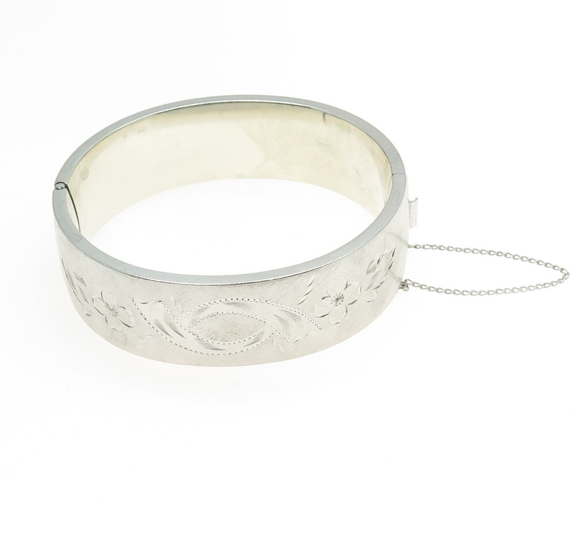 CT NS ATTCH 925 Sterling Silver Antique Art Deco Engraved Bangle Bracelet 7.5"