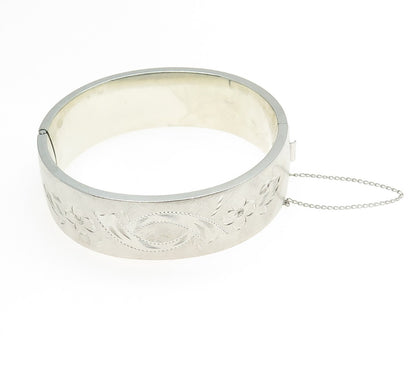 CT NS ATTCH 925 Sterling Silver Antique Art Deco Engraved Bangle Bracelet 7.5"