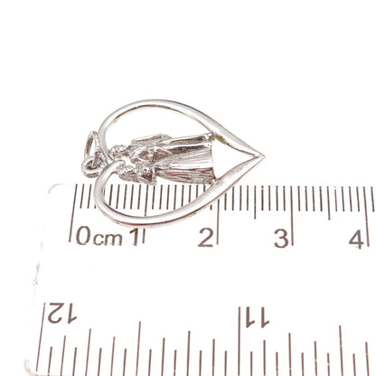 J. M. Fisher Sterling Silver Vintage Bride & Groom Wedding Couple Heart Pendant