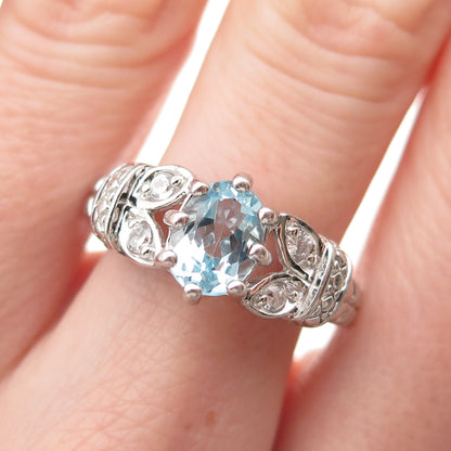 RJ GRAZIANO 925 Sterling Silver Real Blue Topaz & C Z Ring Size 7.25