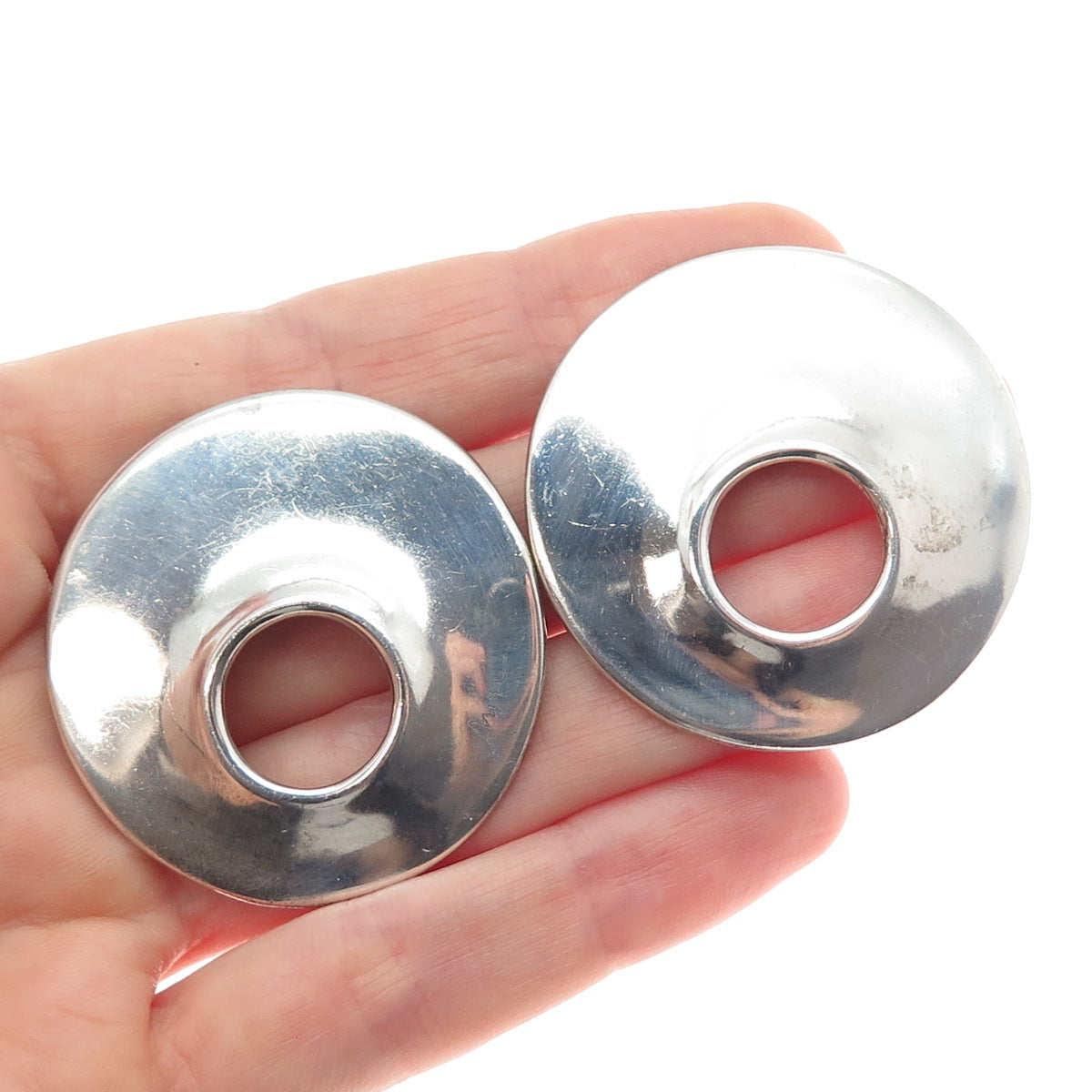 925 Sterling Silver Vintage Modernist Crescent Disc Earrings