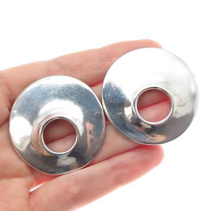 925 Sterling Silver Vintage Modernist Crescent Disc Earrings