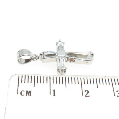 925 Sterling Silver Tapered Baguette Cut Shaped C Z Cross Pendant