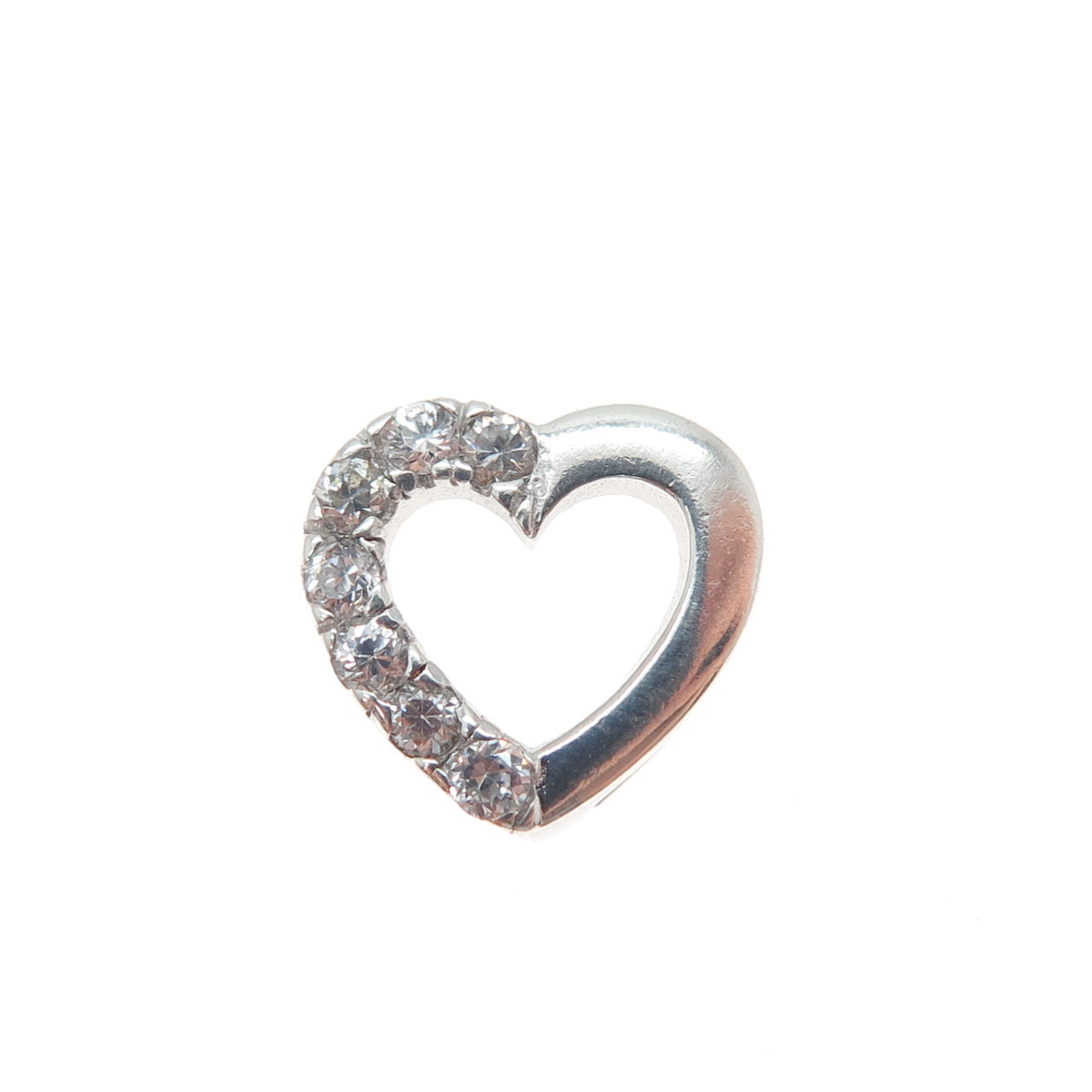 925 Sterling Silver Round-Cut C Z Heart Minimalist Slide Charm Pendant
