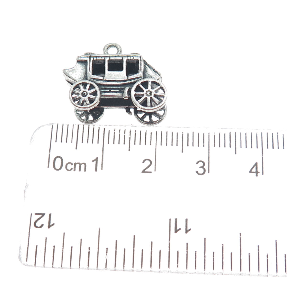 925 Sterling Silver Vintage Carriage Oxidized 3D Charm Pendant
