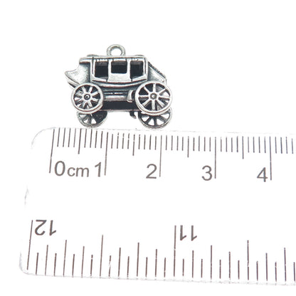 925 Sterling Silver Vintage Carriage Oxidized 3D Charm Pendant