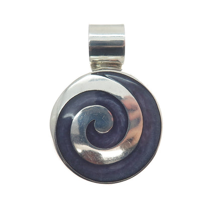 925 Sterling Silver Vintage Mexico Enamel Spiral Modernist Pendant