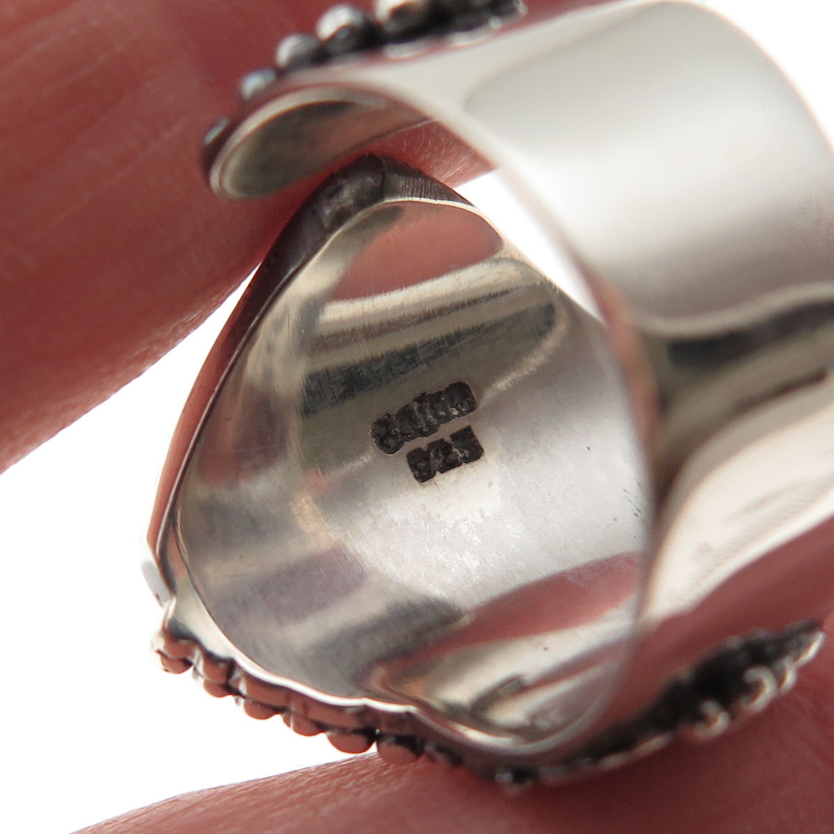 Sajen 925 Sterling Vintage Cinnabar Chinese Longevity Adjustable Ring Size 7.5