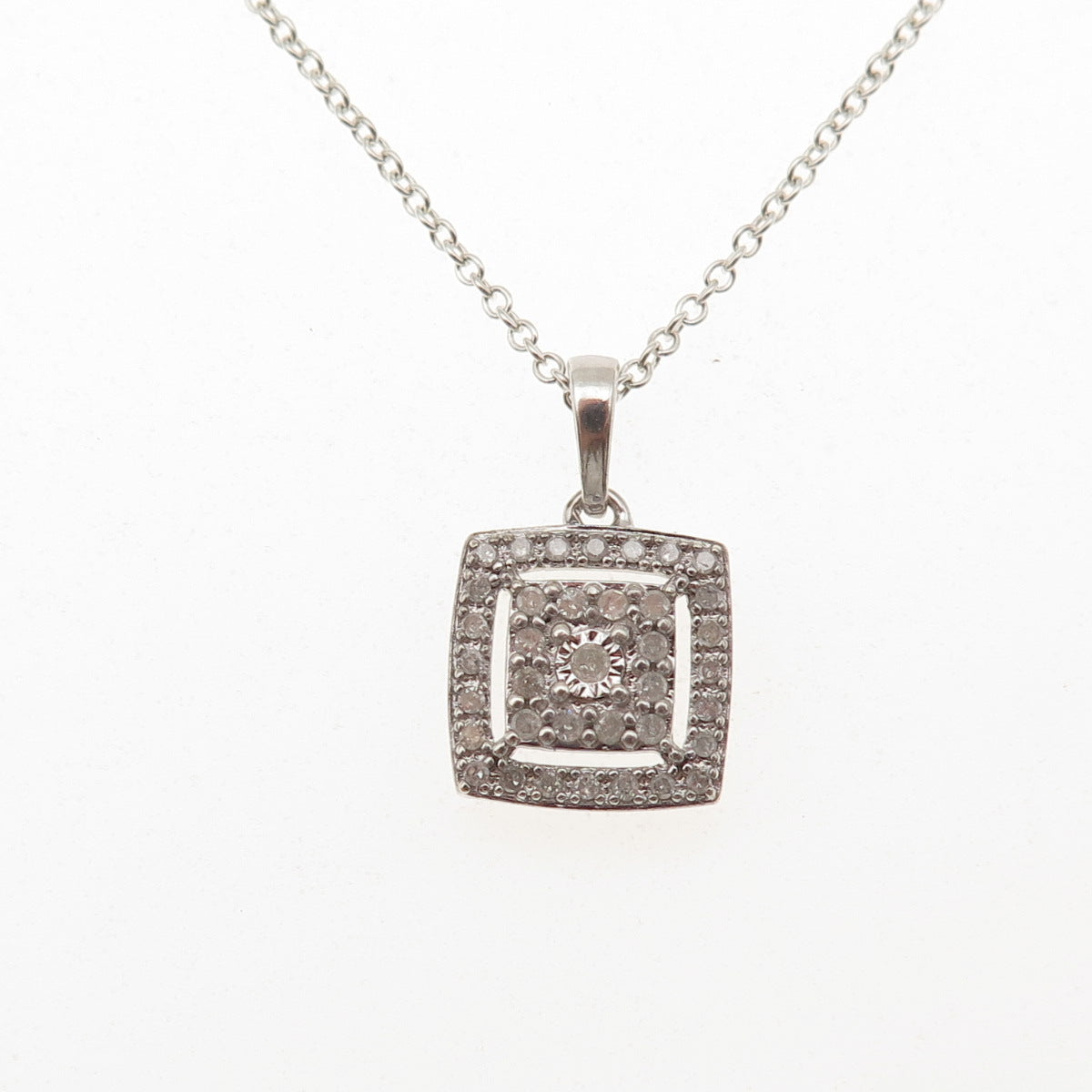 925 Sterling Silver Real Round-Cut Diamond Cable Chain Necklace 18"