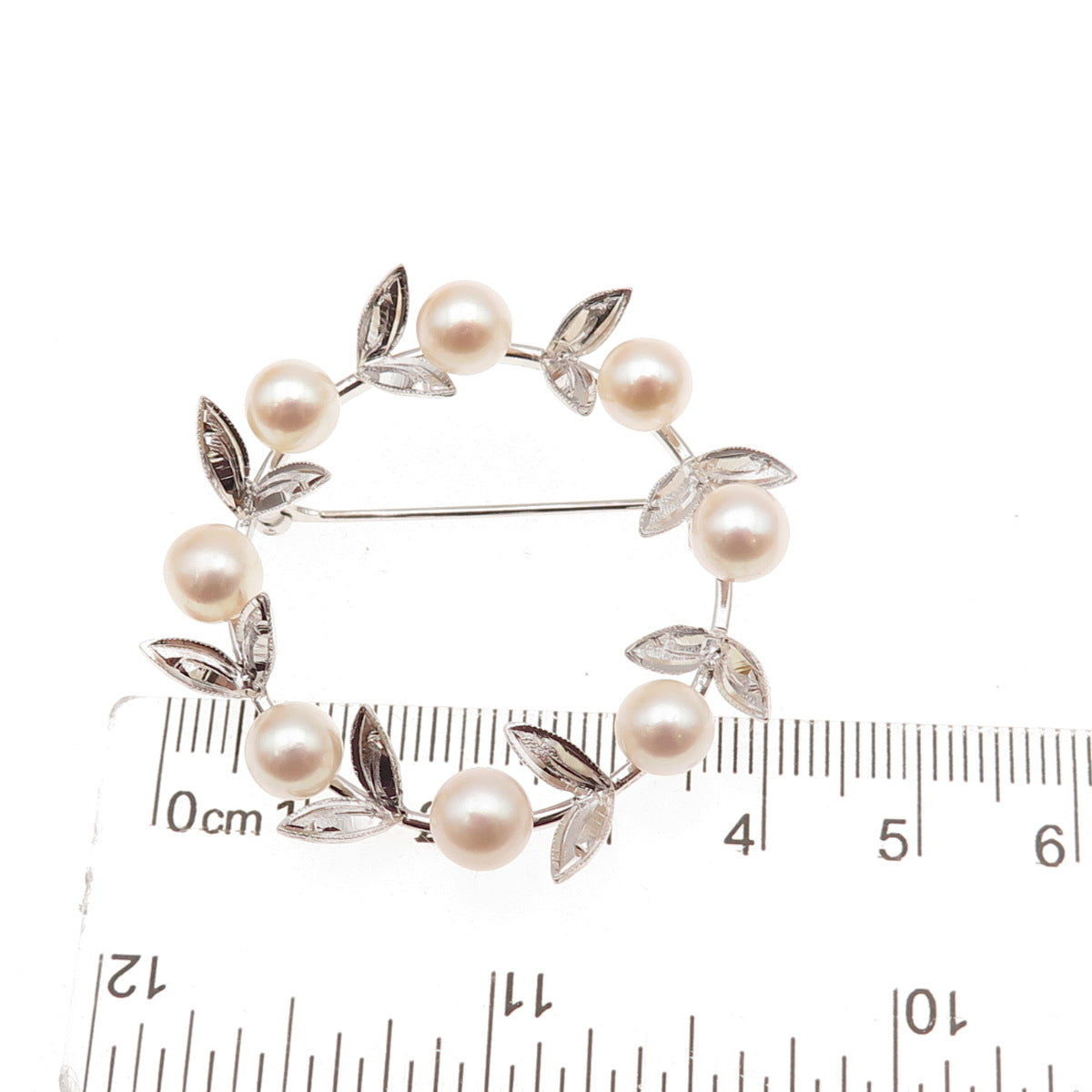 925 Sterling Silver Antique Real Akoya Pearl Floral Circle of Life Pin Brooch