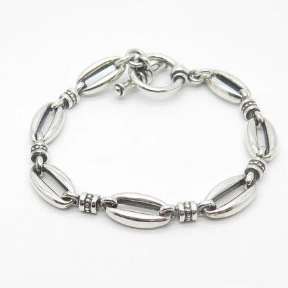 925 Sterling Silver Vintage Ethnic Oval Link Bracelet 7.25"