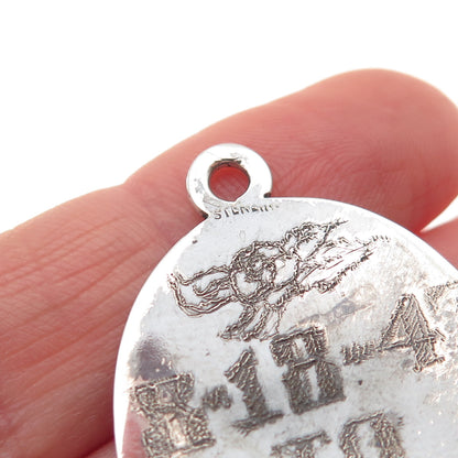 925 Sterling Silver Antique Art Deco St. Bernard Medal Oxidized Charm Pendant