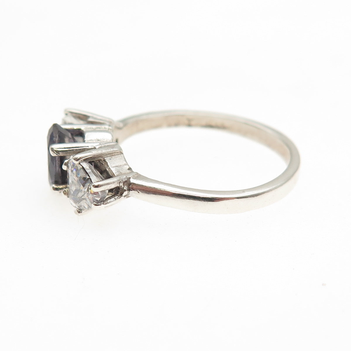 TOMMY LONG 925 Sterling Real Oval-Cut Iolite & Triangle-Cut C Z Ring Size 6.25