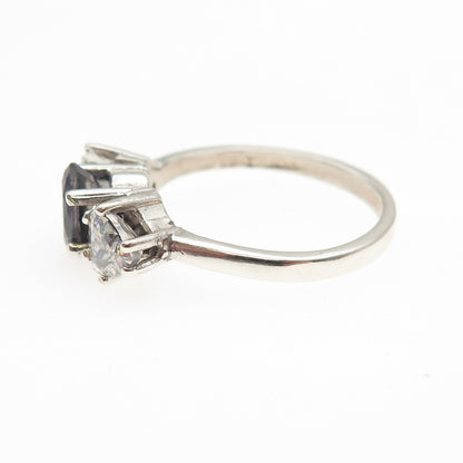 TOMMY LONG 925 Sterling Real Oval-Cut Iolite & Triangle-Cut C Z Ring Size 6.25