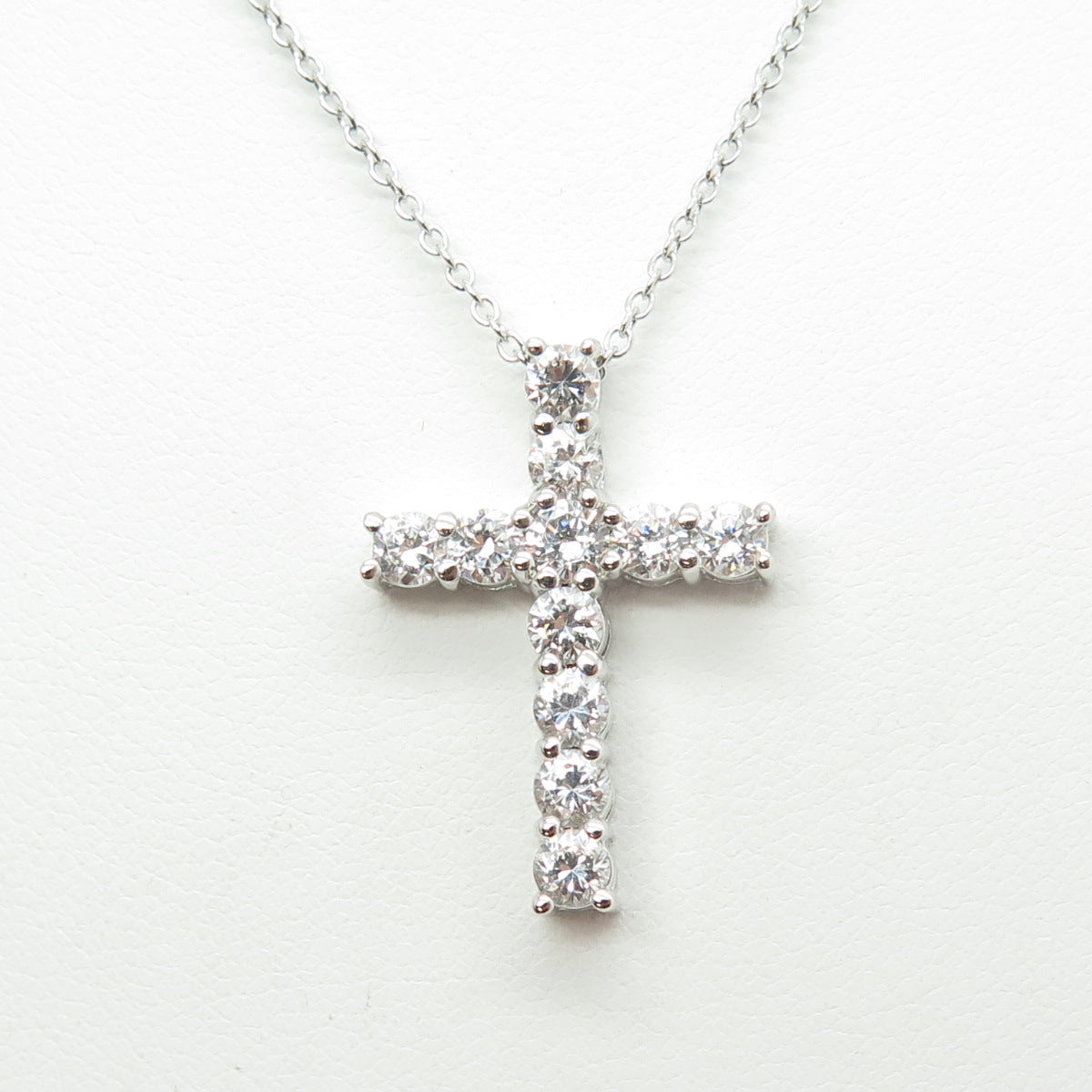 925 Sterling Silver Round-Cut C Z Cross Cable Chain Necklace 17-19"