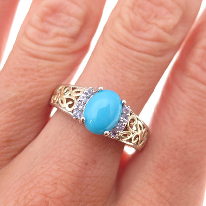 Chuck Clemency Sterling Silver 2-Tone Real Turquoise Tanzanite Ring Size 8.25