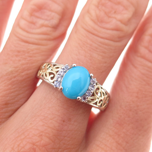 Chuck Clemency Sterling Silver 2-Tone Real Turquoise Tanzanite Ring Size 8.25