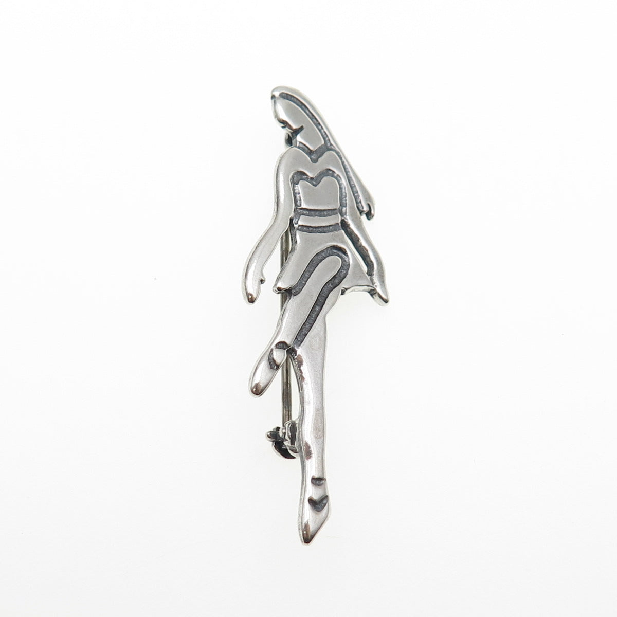 925 Sterling Silver Vintage Ballerina Oxidized Pin Brooch / Pendant