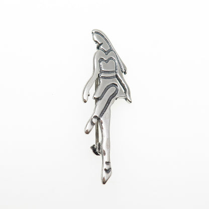 925 Sterling Silver Vintage Ballerina Oxidized Pin Brooch / Pendant